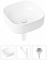 Комплект 3 в 1 Lavinia Boho Bathroom Sink 21520254: накладная фарфоровая раковина 40 см, металлический сифон, донный клапан