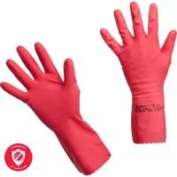 Перчатки резиновые Vileda Professional хлопковое напыление, красные, размер L (латекс)