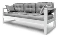 Прямой диван трехместный DEmoku Д-3 СБ (цвет ткани: серый, цвет дерева: белый), механизм Нераскладной, 180х73х79 см