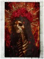 Картина интерьерная на рельефной доске Красочный череп (Санта Муэрте, Мексика, Цветы) - 7613 В