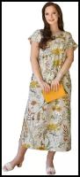 Жен. платье повседневное Кострома Желтый 50 Полулен Оптима трикотаж Цветы