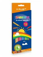 Цветные карандаши + точилка Y-PLUS Rainbow, 12 цветов