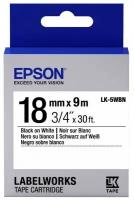 Epson Лента термотрансферная (наклейка) Epson C53S655006 LK-5WBN, 18 мм * 9 м, черный/белый