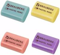 BRAUBERG Ластик Brauberg Pastel Mini, 27х18х10 мм, ассорти пастельных цветов, экологичный ПВХ, 229581, 48 шт