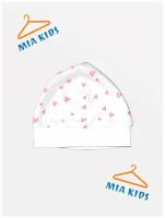 Шапка чепчик для новорожденных, Mia Kids, обхват до 50 см, Розовые Сердца на Белом фоне 10105