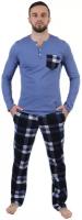 Мужская пижама брюки в клетку Горец Кулирка Оптима трикотаж футболка с длиным рукавом нагрудным карманом брюки прямые с карманами