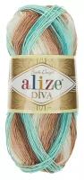 Пряжа Alize Diva Batik бело-бежево-бирюзовый (4603), 100%микрофибра, 350м, 100г, 1шт