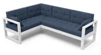 Угловой диван левый DEmoku Д-4 ГБ (цвет ткани: синий, цвет дерева: белый), механизм Нераскладной, 212х160х79 см