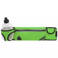 Сумка спортивная на пояс 45 см с бутылкой 300 мл, 2 кармана, цвет зеленый/поясная сумка для бега, фитнеса, спорта, велосипеда, прогулок