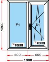 Окно из профиля РЕХАУ BLITZ (1200 x 1000) 41, с поворотно-откидной створкой, 2 стекла