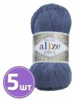 Пряжа для вязания крючком, спицами Alize Ализе Diva Silk effekt, тонкая, микрофибра 100%, цвет 353, джинс, 5 шт. по 100 г, 350 м