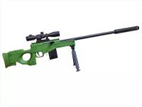 Игрушечная снайперская пневматическая винтовка AWP L86 GREEN с глушителем, фонариком и лазерным прицелом (86 см)