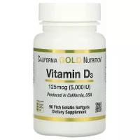 California Gold Nutrition, Витамин D3 (Д3), 5000 МЕ, 90 капсул