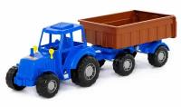 Трактор с прицепом, цвет синий, машинка, для мальчиков, подарок ребенку, ко дню рождения, 44х14х14см