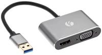 Кабель-переходник Vcom USB 3.0 (Am) / HDMI(f)+VGA(f), Aluminum Shell