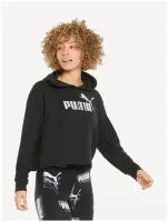 Толстовка, PUMA ESS+ Cropped Metallic Hoodie, Женская, размер XS; Black-silver matellic