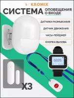 Комплект оповещения о входе SWBS01. Датчики, часы-пейджер и кнопка вызова. Сигнализатор о входе посетителей и покупателей. Умный дом