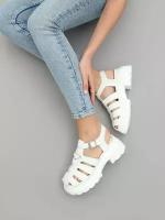 Босоножки закрытые сандалии женские на каблуке платформе кожаные высокие для девочки искусственные YESANTA L8519-2-white