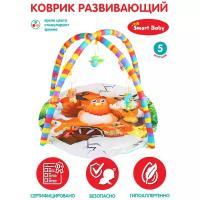 Детский развивающий коврик для малышей ТМ Smart Baby с подвесками-погремушками, игровой детский коврик, мягкий, размер 82 х 64 см, домашние птички