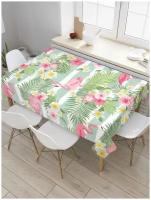 Скатерть прямоугольная JoyArty на кухонный стол "Фламинго с цветами" из оксфорда, 120x145 см