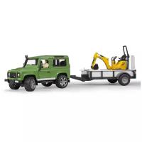 Bruder 02593 "Внедорожник Land Rover Defender" c прицепом-плат-мой, гус-ным экскаватором