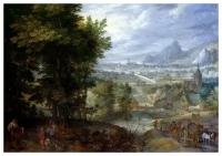 Репродукция на холсте Пейзаж с видом на деревню Брейгель Ян Младший 58см. x 40см