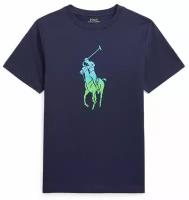 Футболка Polo Ralph Lauren L подростковая темно-синяя с голубым градиентным лого игроком в поло на груди