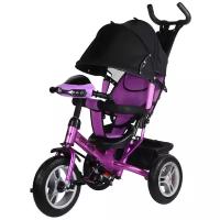Велосипед детский трехколесный City-Ride, колеса надувные 12/10, поворотное сиденье, регулируемая спинка, фара - LED-свет, звук, звонок, велосипед для детей, для малышей, с родительской ручкой, бампер,багажник, цвет фиолетовый