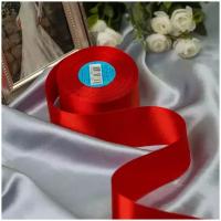 Широкая атласная лента "Алая" для декора свадьбы и подарков, 50 мм