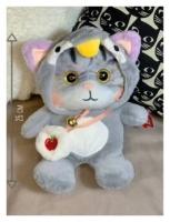 Мягкая игрушка Кот в кигуруми 30см/кот в комбинезоне/ котик в одежде, серый