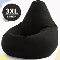 Кресло-мешок Груша, MyPuff, размер XXХL-Стандарт, мебельный велюр, черный