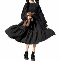 Плиссированное черное платье, готика, лолита, свободное Размер: M