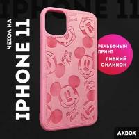 Розовый силиконовый чехол на Apple iPhone 11 (Айфон 11) Микки Маус, Mickey Mouse, кожа