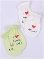 Рукавички для новорожденных, ARLINI, CA-02-AR, белые-салатовые, 2 шт