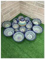 Набор столовой посуды/Узбекская посуда на 6 персон, 14 предметов г. Узбекистан (цвет-синий)