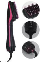 Профессиональный фен-щетка Rozia Hair Dryer /фен RoziaPro/уход за волосами/фен-расческа для волос RoziaPro /черно-розовый