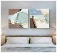 Комплект интерьерных картин (2шт по 70х70см) в спальню/гостиную/зал "Пастельные цвета", холст на подрамнике, общий размер 70х140см