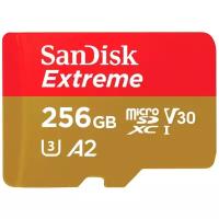 Карта памяти SanDisk microSDXC 256 ГБ Class 10, V30, A2, UHS-I U3, R/W 160/90 МБ/с, адаптер на SD, 1 шт, красный/бежевый