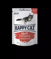 Happy Cat влажный корм для кошек с говядиной и бараниной в соусе 4 шт* 100 гр