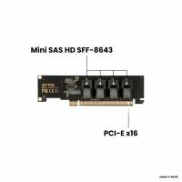 Адаптер-переходник (плата расширения) на 4 порта Mini SAS HD SFF-8643 в слот PCI-E 3.0/4.0 x16, NHFK N-8643C