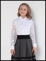Блузка для девочки нарядная, блузка для школы / Белый слон 5148 (белый) р.140