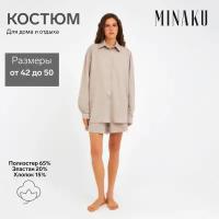 Костюм женский (сорочка, шорты) MINAKU: Home collection цвет бежевый, р-р 48