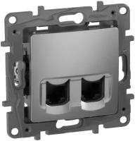 Legrand Etika Алюм Розетка компьютерная 2-ая RJ45, категория 5е UTP - Etika - алюминий 672455