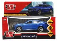 Машина металлическая BMW X6 длина 12 см, двери, багажник открываются, инерционная, цвет синий. Технопарк / машинки и техника