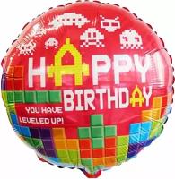 Воздушный шар круг Тетрис Happy Birthday, 46 см
