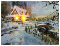 Светящаяся картина "Снеговик у домика", 2 тёплых белых LED-огня, 20х15 см, Peha Magic