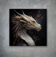 Картина на стекле для интерьера, на стену, подарок дракон белый 40х40см