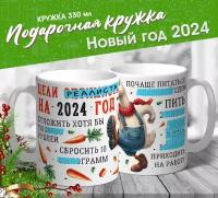 Прикольная новогодняя кружка "Планы реалиста на 2024 год" от МerchMaker