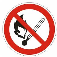 Знак запрещающий "Запрещается пользоваться открытым огнем и курить", круг, диаметр 200 мм, самоклейка, 610002/Р 02 В комплекте: 5шт