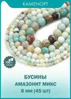 Бусины из натурального камня Амазонит Микс, шарик 8 мм, 38 см/нить, около 45 шт